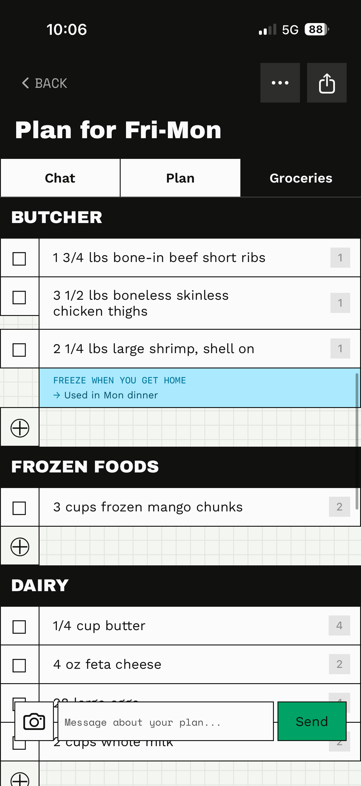 Miseen grocery list app screen